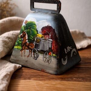 Hand-Painted Horse & Buggy Cowbell - Rustic Folk Art